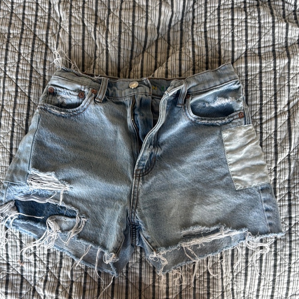 American Eagle Outfitters Blue Distressed Jean Shorts